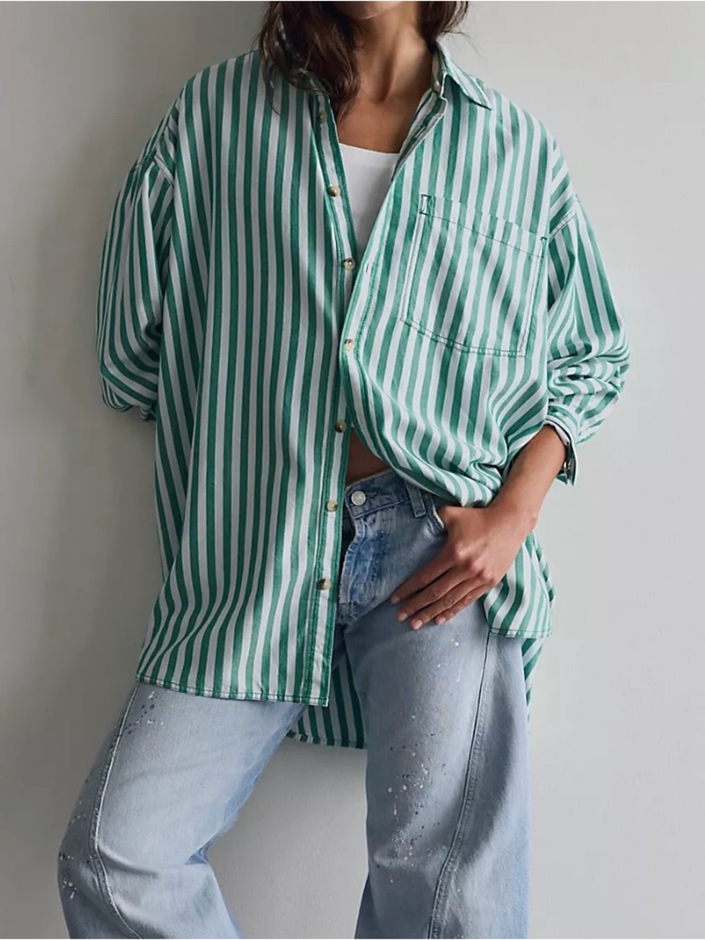 We The Free Freddie Striped Shirt French Green Combo Large